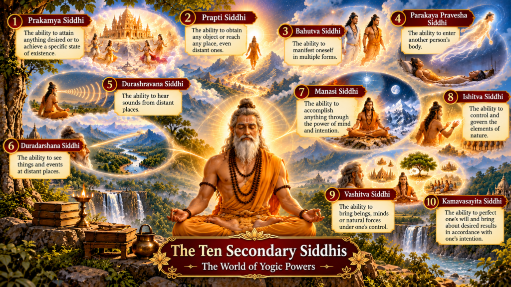 Apart from asht-Siddhi's there are 10 more siddi's mentioned in Shrimad Bhagvat Puran