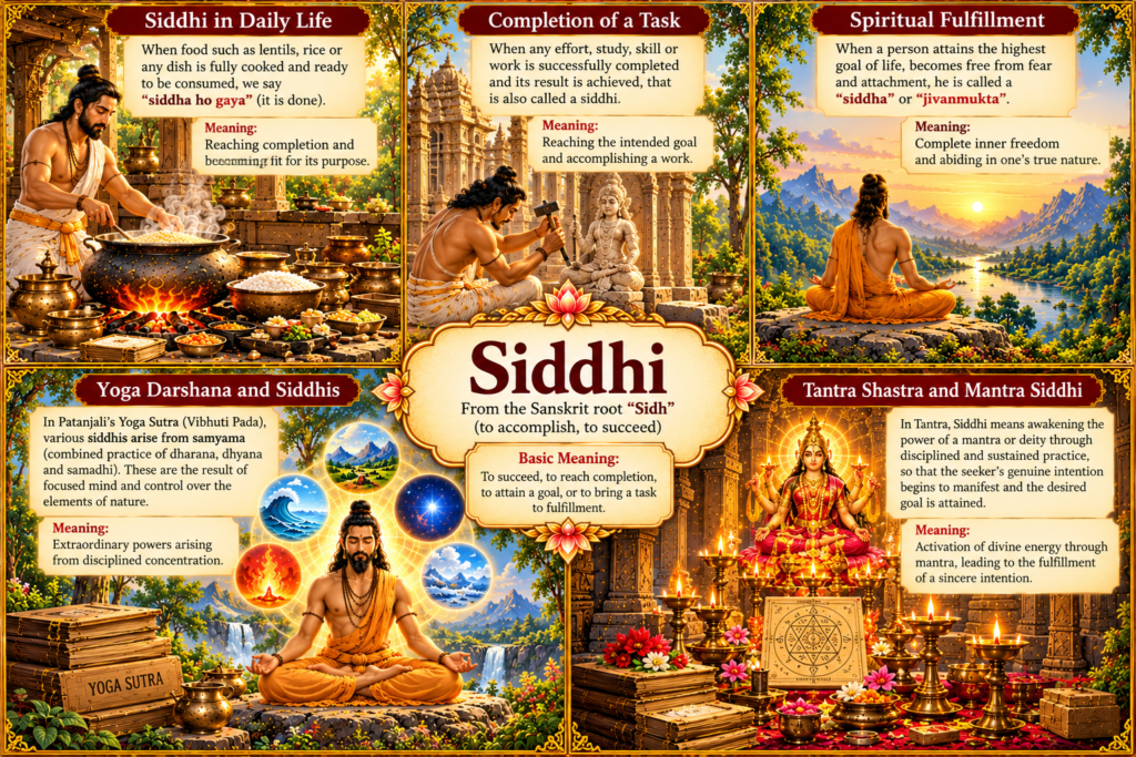 The Meaning of the Word Siddhi in different contexts with focus on Tantra Shastra
